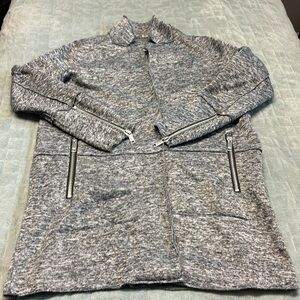 DKNY Mid-Length Sweater, Cardigan, Gray, Soft, Like New, Moto, Spacedye, Size S